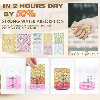 Morigins Swedish Kitchen Towel Set Reusable Kitchen Towel Set Absorbent Cellulose Sponge Cloth 8 Pack Set Biodegradable Ideal for Household Kitchen Cleaning