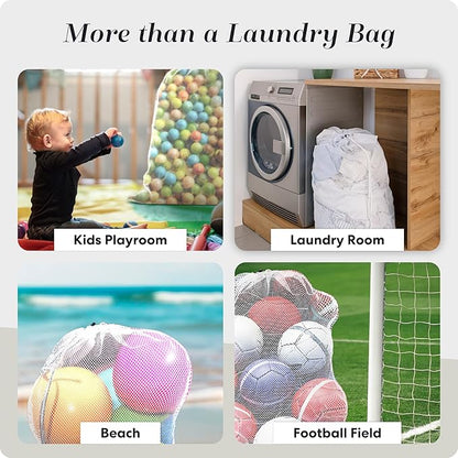 Handy Laundry Mesh Laundry Bags for Delicates, XL 24" x 36" – Heavy Duty, Machine Washable, Foldable Drawstring Bags for Dirty Clothes, Travel, College Dorms, Laundromats, Storage – 2 Pack, White