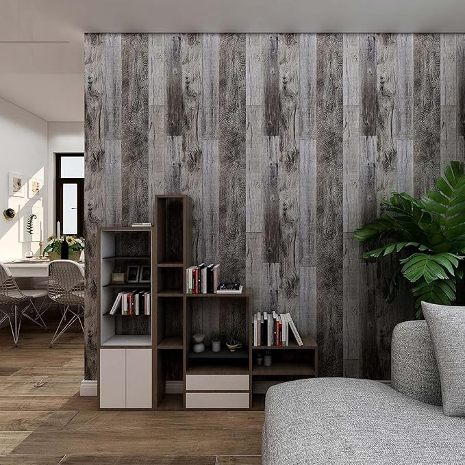 Yun-aeon Gray Wood Peel and Stick Wallpaper 17.3" X 80" Self Adhesive Wallpaper Backsplash Line Removable Wall Paper Bathroom Old Furniture Renovation Furniture