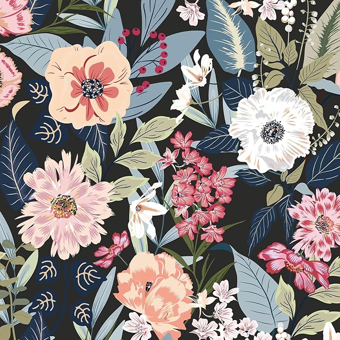 Timeet Vintage Floral Peel and Stick Wallpaper Boho Floral Contact Paper 17.3" x 120" Flower Wallpaper Peel and Stick Self Adhesive Removable Wall Paper for Cabinets Bedroom Wall Decor