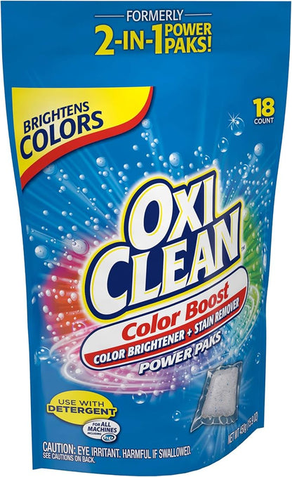 OxiClean Color Boost Color Brightener plus Stain Remover Power Paks, 18 Count (Packaging may vary)