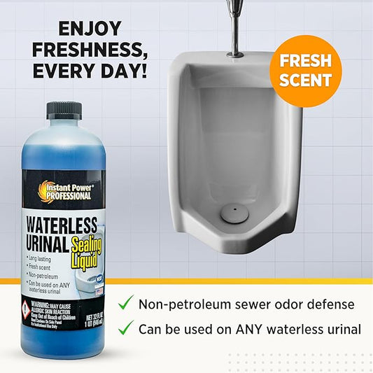 Instant Power Professional Waterless Urinal Sealing Liquid – Cleaner and Deodorizer, Ready to Use, Neutral pH, 32 Fl Oz