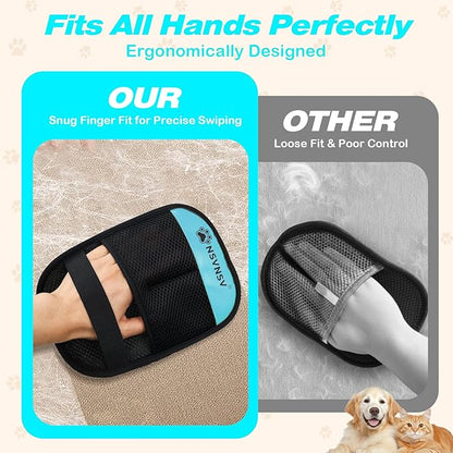 NSVNSV Upgraded Pet Hair Removal Gloves for Cats Dogs, Reusable Strong Grooming Gloves, Pet Hair Remover Tool for Clothing, Couch, Bed, Carpet, Car Seat, Blue, 2pcs