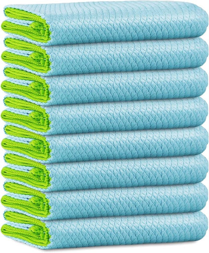 Microfiber Cleaning Cloth Lint Free Glass Cleaner Window Polishing Streak Free Miracle Easy Clean Rag Reusable for Mirror Kitchen Dish Auto Detailing,Pack of 8, 12'' x 16'', Light Blue