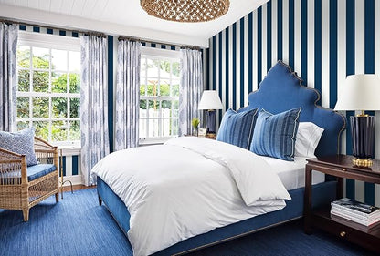 Guvana 17.7"x197" Navy Blue Wallpaper Striped Peel and Stick Wallpaper Blue and White Contact Paper Modern Self-Adhesive Removable Wall Paper for Bedroom Livingroom Decor