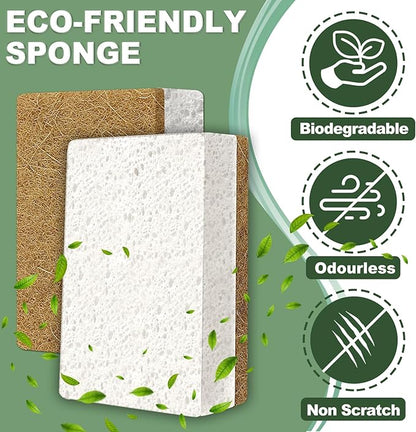 Aheroi Natural Dish Sponge, 18 Count FSC Certified Plant-Based Biodegradable Kitchen Sponges for Dishes, Compostable Eco Friendly Sponges, Organic Cleaning Sponge Dish Scrubber Products for Household