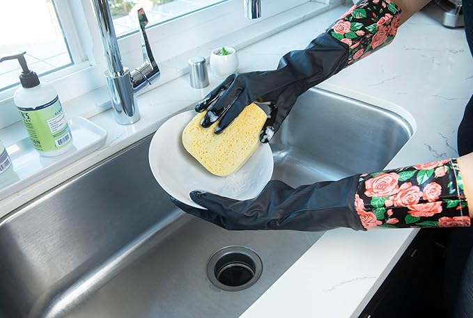 Glam Gloves, Latex Cleaning Gloves, Extra Long Gloves with Vinyl Cuff, Includes 2 Pairs of Gloves