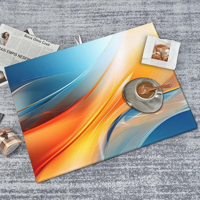 Burnt Orange Blue Fluid Art Dish Drying Mats for Kitchen Counter & Sink, 18" x 24" Absorbent Microfiber Drying Pad for Dishes, Washable Foldable Modern Abstract Kitchen Dish Draining Mat, Home Decor