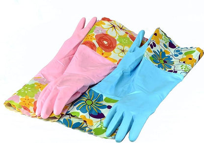 Household Gloves Latex-Free, 15" Long Cuff, Soft Lining, Adjustable Strap, Multi-Layer Protection, Flexible, Comfortable, Chemical-Resistant, Reusable for Cleaning, Dishwashing, 4 Pair Small