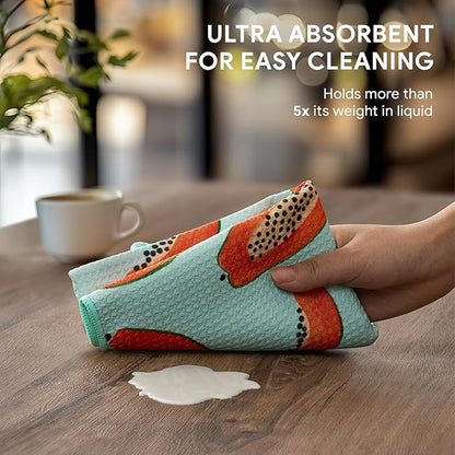 RECYCO Waffle Kitchen Towel Set of 2 - Quick Dry Microfiber Sustainable Dish Towels - Ultra Absorbent Reusable Cleaning Tea Towels - Lightweight Hand Towels,16”x 28”, Papaya Joy