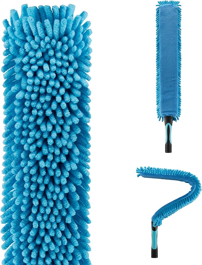 Microfiber Flexible Ceiling Fan Duster with Washable Chenille Dusting Cloth, Use by Hand or Attach to Extension Poles