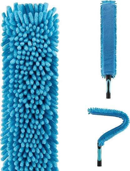 Microfiber Flexible Ceiling Fan Duster with Washable Chenille Dusting Cloth, Use by Hand or Attach to Extension Poles