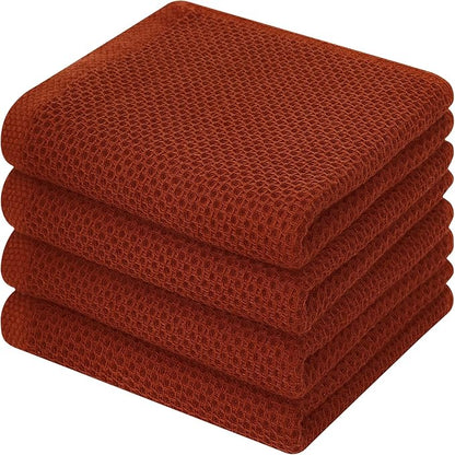Kitinjoy 100% Cotton Waffle Weave Kitchen Hand Towels (13 X 28 Inches, Rust), 4-Pack Super Soft and Absorbent Dish Towel for Drying Dishes