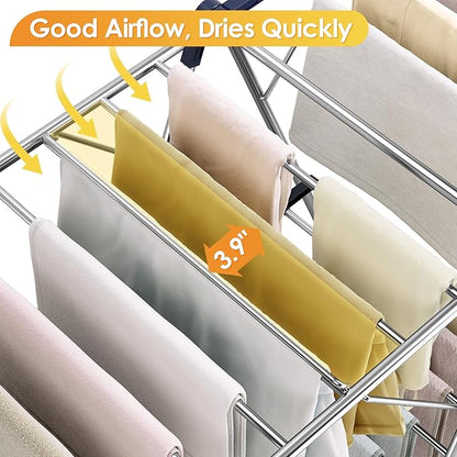 KINGBOARD Clothes Drying Rack,Stainless Steel Laundry Drying Rack with Height-Adjustable, Foldable Gullwing for Easy Storage, No Assembly, Indoor Outdoor Use, 56.4" D x 21.6" W x 39.3" H, Blue