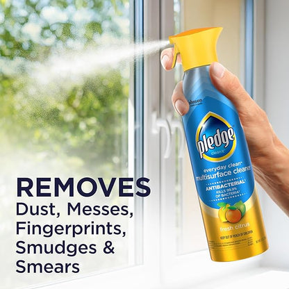 Pledge Antibacterial Multisurface Cleaner Spray, Wood Furniture, Stainless Steel, and Electronics Cleaner, Sanitizes as Cleans, Remove Dust and Messes - Fresh Citrus Scent, 9.7oz