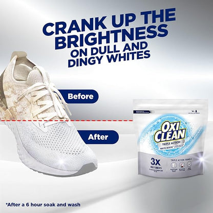 OxiClean Triple Action White Revive Laundry Whitener and Stain Remover Powder, Use with Detergent, Whitens and Brightens Clothes, Removes Tough Stains, Color Safe, Chlorine Free, 6.5 lbs