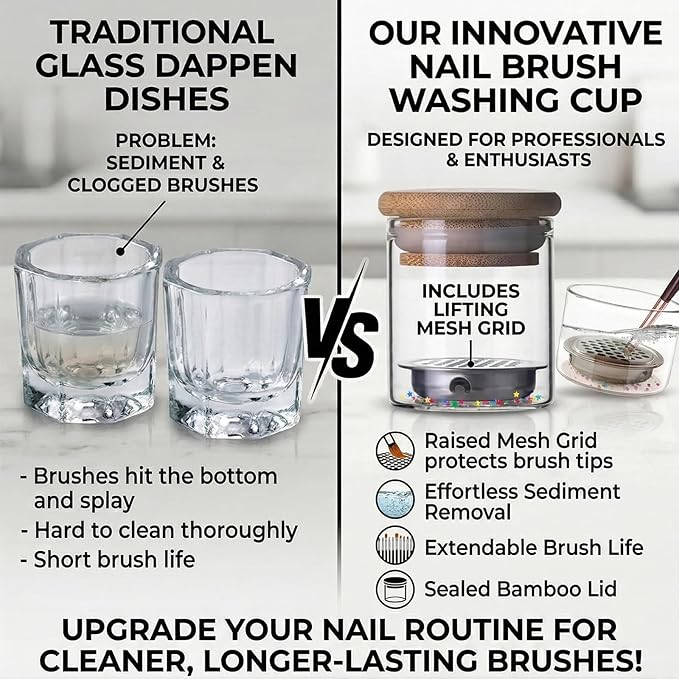 Nail Art Brushes Washing Cup, Nail Glitter Removal Cup, Monomer Holder, Nail Art Acrylic Liquid Powder Removal Cup, Nail Brush Cleaner Dappen Dish with Lid, Easy Cleaning Portable Mesh Layered