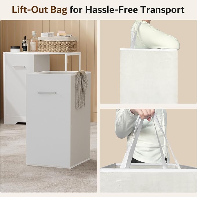 Double Pull-Out Laundry Hamper Cabinet; 90L Laundry Basket for Bathroom,Laundry Room; Laundry Sorter with 2 Pull-Out and Removable Bags