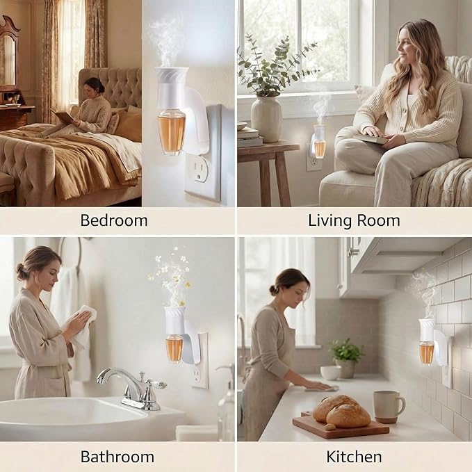 Saillong 4 Pack Wall Fragrance Plug with Night Light, Compatible with Bath & Body Works WallFlower Refills, ETL Certified, Rotatable Plug Design Fragrance Diffuser for Home & Office