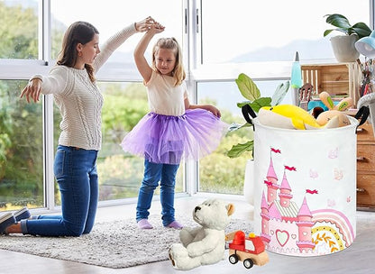 MAIZMZ Kids Hamper Pink Castle Storage Bins Organizer Toy Box Laundry Basket Large Canvas Collapsible Chest for Home/Dorm/Kitchen/Pet/Office/Closet/Shelf/Gift Baskets