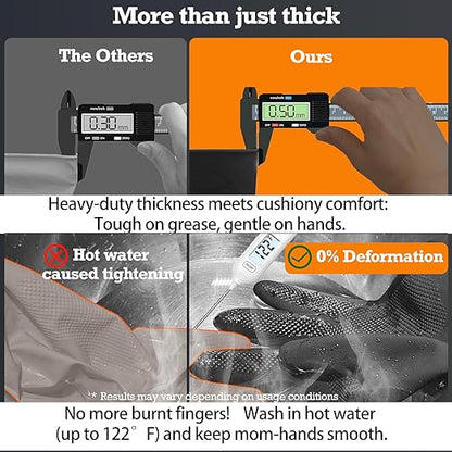 Thick Rubber Cleaning Gloves - 1 Pair Black Rubber Gloves for Dishwashing Medium, Non-Slip Kitchen Gloves for Washing Dishes, Reusable Cleaning Gloves, Waterproof, Heavy-Duty (1P,M)