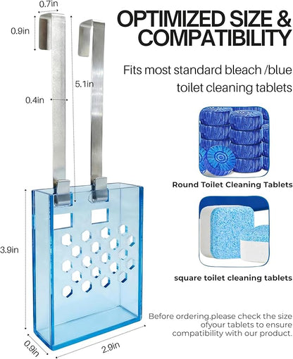 Toilet Tank Cleaning Tablet Holder with Adjustable Stainless Steel Hook – Hanging Dispenser Carrier for Toilet Bowl Cleaners – Prevents Residue Buildup and Tank Damage (Sky Blue, Trumpet)