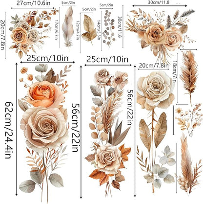 Boho Flower Wall Stickers Wildflower Floral Grass Peel and Stick Wall Stickers Living Room Bedroom Nursery Wall Decor (Orange)