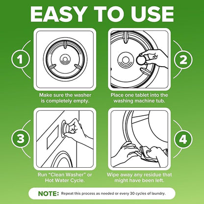 Renuv® Heavy Duty Washing Machine Cleaner Descaler Tablets - for Front Load, Top Load Washer, HE (6 XL Tablets - 6 Months Supply)