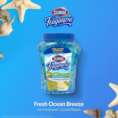 Clorox Fraganzia Crystal Beads Air Freshener, Long Lasting Room Deodorizer and Odor Eliminator Gel Beads to Freshen Home, Car, or Office, Fresh Ocean Breeze Scent, 12 Fl Oz