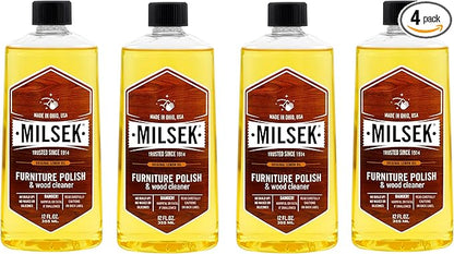 Milsek Furniture Polish and Wood Cleaner with Lemon Oil - Multipurpose Solution for Home Improvement from Hardwood Floors to Kitchen Cabinets - 12 Fl Oz (Pack of 4)