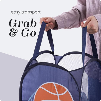 Handy Laundry Collapsible Mesh Pop Up Laundry Hamper with Side Pocket – Breathable, Space-Saving, Foldable Clothes Basket for Laundry, Storage, Travel, Dorm, Sports, 24 Inch