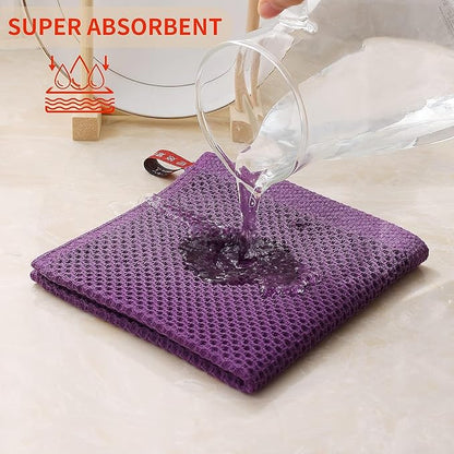 Kitinjoy 100% Cotton Kitchen Dish Cloths (12 X 12 Inches, Violet), 12 Pack Waffle Weave Ultra Soft Absorbent Dish Towels for Drying Dishes Quick Drying Kitchen Towels Dish Rags