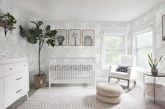 Heroad Peel and Stick Wallpaper Grey and White Vintage Forest Animals Floral Wallpaper Removable Self-Adhesive Contact Paper for Bedroom Living Room Cabinets Decoration Thicken Vinyl 17.3" x 197"
