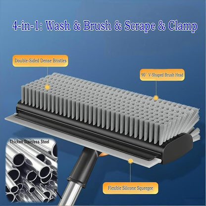 4 in 1 Floor Scrub Brush with Squeegee Long Handle Grout Brush 52'' 2026 Upgraded Multi-Functional Stiff Bristle Cleaning Scrub Brush Rotating Tile Brush for Cleaning Bathroom Patio, Pool, Garage
