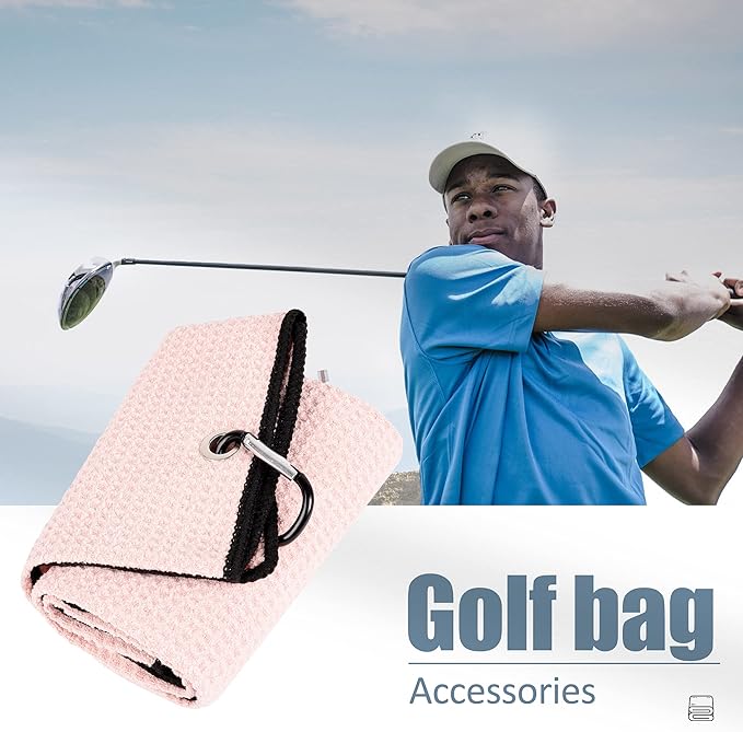 Mile High Life Tri-fold Golf Towel | 16" X 24" | Premium Microfiber Fabric | Waffle Pattern | with Heavy Duty Carabiner Clip | for Men and Women (Pink)