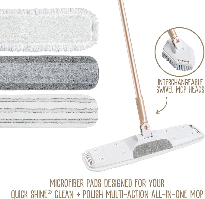 Quick Shine Wet + Dry Pad | Dual-Zone Gray Microfiber Pad Ideal for Wet & Dry Cleaning | Enhanced Absorbency | Reusable, Washable & Safe for All Hard Surface Floors
