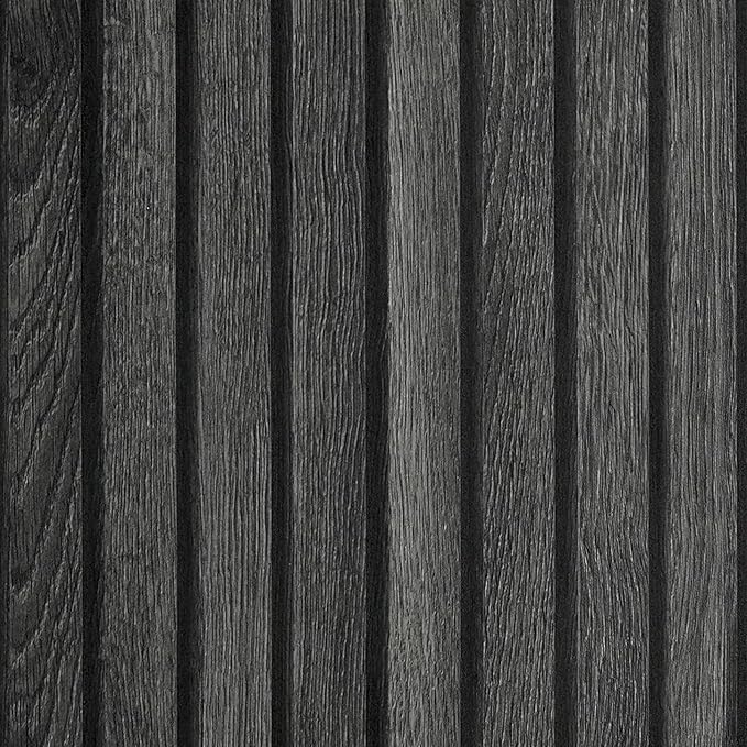 YENHOME Black Wood Slat Wallpaper Peel and Stick 17.7"X118" Faux Black Wood Slat Peel and Stick Wallpaper for Bedroom Walls Black Wood Slat Wall Panel Wallpaper Black Wood Contact Paper for Cabinets