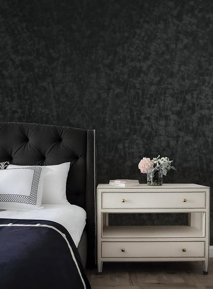 Yasinet Peel and Stick Wallpaper Black Removable Wallpaper Modern Black Contact Paper Dark Thicken Self Adhesive Textured Wall Paper for Cabinets Badroom Waterproof Vinyl 196.8"x 15.7"
