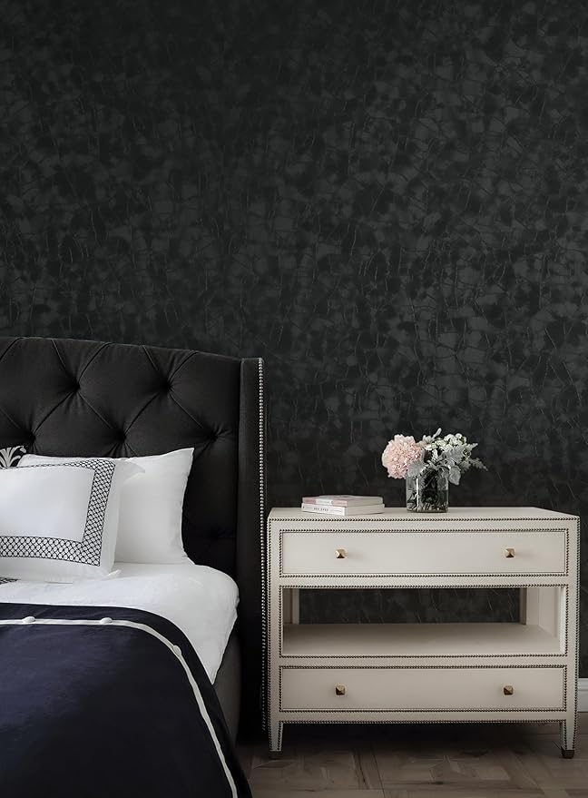 Yasinet Peel and Stick Wallpaper Black Removable Wallpaper Modern Black Contact Paper Dark Thicken Self Adhesive Textured Wall Paper for Cabinets Badroom Waterproof Vinyl 78.7"x 15.7"