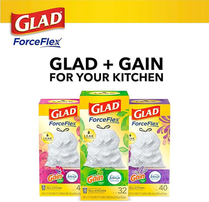 Glad ForceFlex Trash Bags 13 Gallon Gain Lemon Zest | Tall Kitchen | Drawstring | Dual Layer Protection | 40 Count, Pack of 6