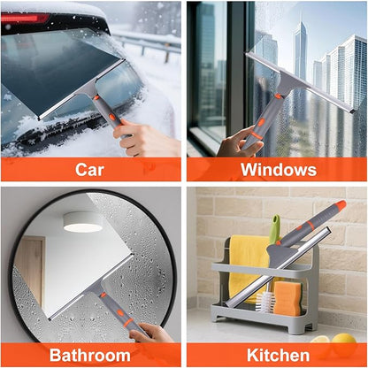 ITTAHO 10" Swivel Window Cleaning Squeegee, All-Purpose Anti-Slip Window Squeegee with 2 Blades, Window Cleaner Tool Bathroom Squeegee for Shower Doors, Tile Shower Walls，Mirrors,Car Windshields