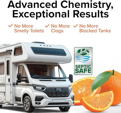Camco TST MAX RV Toilet Treatment Drop-INs - Control Unwanted Odors and Break Down Waste and Tissue - Safe Septic Tank Treatment - Orange Scent - 15-Pack (41189)