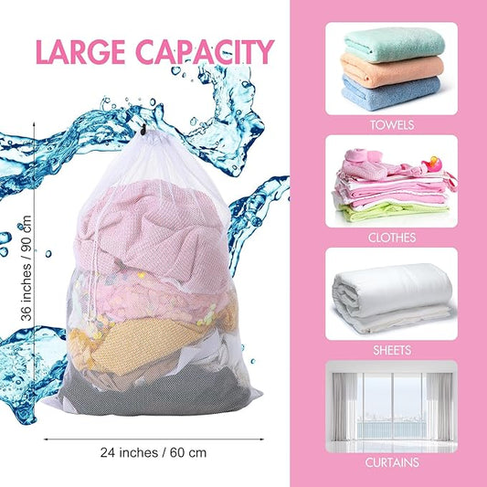 Berlune Large Mesh Laundry Bags, 24 x 36 Inch Bulk Wash Set with Drawstring for Commercial Use, Dorms, Vacation Rentals, Laundromats, Apartments & Facilities(White,30)