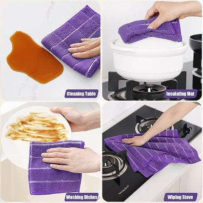 Homaxy Microfiber Kitchen Towels and Dishcloths Set, 20 Pack Soft and Absorbent Dish Hand Towels Bulk, 28 x 16 Inch & 12 x 12 Inch Quick Drying Rags for Washing Dishes, Purple