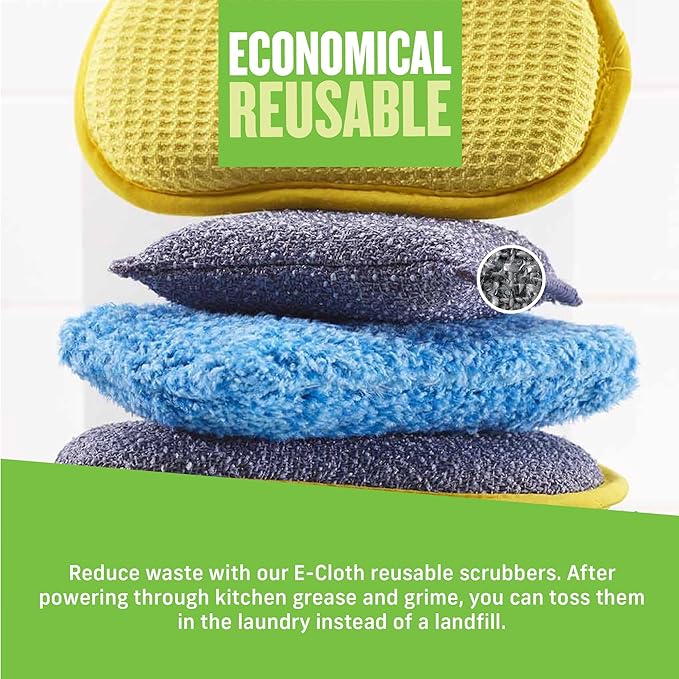 E-Cloth 2-Pack Non-Scratch Scrubbing Pads, Microfiber Scrubber and Dish Sponge, Ideal for a Streak-Free Clean Grill, Cast Iron and Dishes, Washable and Reusable, 100 Wash Promise
