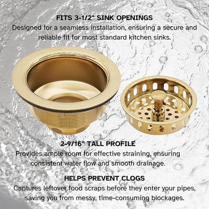 Westbrass A214-01 3-1/2" Post Style Large Kitchen Sink Basket Strainer, Polished Brass