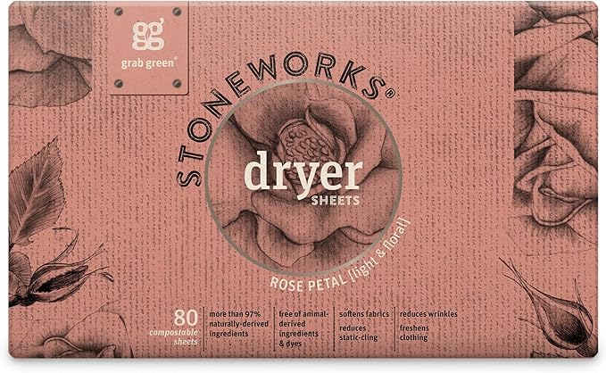 Grab Green Stoneworks Laundry Detergent Pods and Dryer Sheet Bundle (Rose Petal) | 80 Count