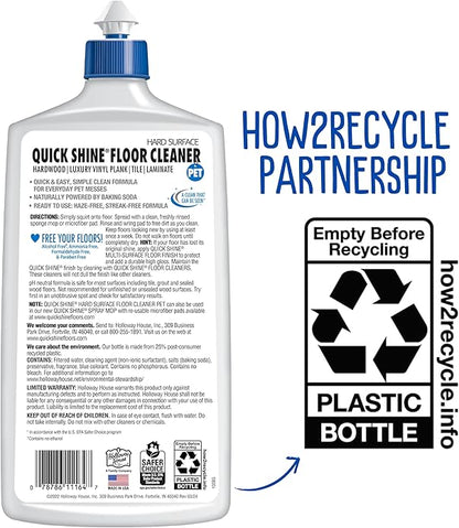 Quick Shine Hard Surface Pet Floor Cleaner 27 oz | Ready to Use, Removes Dirt, Streak Free, No Rinse | Hardwood, Laminate, Luxury Vinyl Plank LVT, & Tile | Safer for Kids, Pets & Our Environment