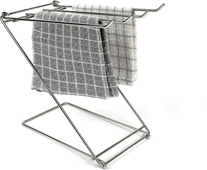 LENITH Stainless Steel Washcloth Holder Dish Rag Cloth Holder, 4 Arms Folding Towel Drying Rack for Kitchen countertop Bathroom, Hand Towel Stand Rack, Silver