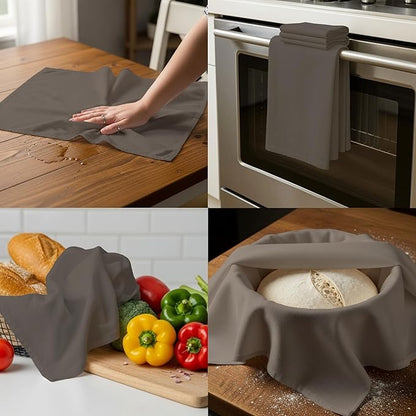 Flour Sack Towels 100% Cotton Dish Towel Reusable Baking Cloth for Bread Dough, Baguettes, Ciabatta, Machine Washable, Kitchen Towels for Cleaning – Set of 6 (18"x28") - Charcoal